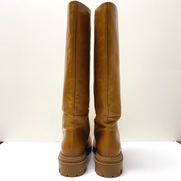 Zara Tan Cognac Brown Platform Knee High Leather Boots 41 10 11 - Picture 6 of 9